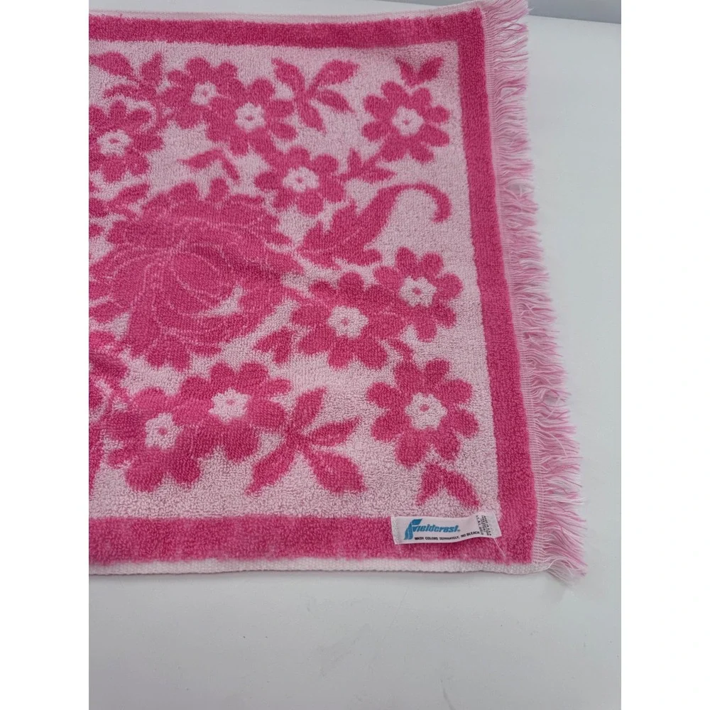 Fieldcrest Vintage Floral Towel Set Pink Floral Fringed Retro 3p